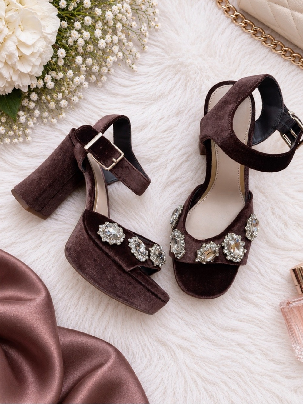 Celleste Velvet Embellished Platform Sandals